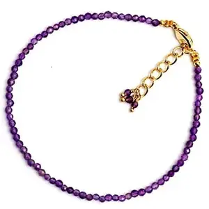 RRJEWELZ Amethyst Bracelet for Men & Women – 2-2.5mm Round Faceted Purple Beads – 7 inch Adjustable with Gold Plated Clasp – Healing, Fashion, Gift, Spiritual, Yoga|LCBR_RR_00361