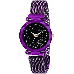 VINBULL Analogue Alluring Round Black Dial Young Generation Black Silicone Strap Stylish Faminine Elegant Wrist Watch for Women and Girls, Pack of 1 Purple Colour