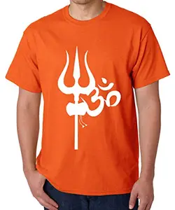 Caseria Men's Round Neck Cotton Half Sleeved T-Shirt with Printed Graphics - Om Surya (Orange, L)