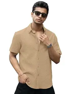 WIZOON Shirt for Men | Half Sleeves | Men’s Black Textured | Cotton Blend Shirts | Casual Shirt's | Spread Collar | Short Sleeves | Regular Fit