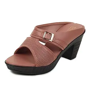 SELBRO Women's Stylish Fashionable High-heeled Lazer Cut Sandal Slippers For Girl's - 3 Inches heel SLP-19 (Peach,UK6=Euro 39)