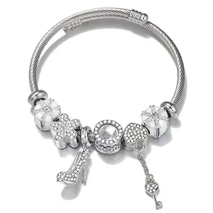 Peora Silver Plated Cubic Zirconia Studded Adjustable Bracelet Stylish Fashion Jewellery Gift for Girls & Women (PX3B61)