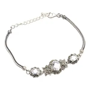 Rajasthan Gems Bracelet 925 Sterling Silver Jewelry Marcasite & Cubic Zirconia Zircon Stone Women Handmade Designer Gift j912