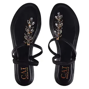 CAI Handmade with Women's zari Starry T-strap Flats Fashion sandal
