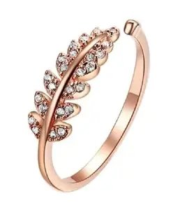 Uniqon Rose-Gold Color Valentine's Day Special Stainless Steel Adjustable/Openable Size Leaf Design With Crystal American Diamond/Stone Toe/Finger Rings For Girl's & Women's (Free Size)