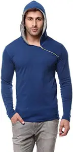 Geum Men's Cotton Hooded T-Shirt(RHS_3.2-XL_Blue_X-Large)
