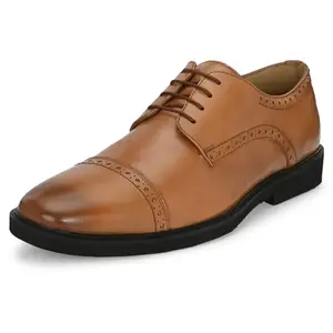 Auserio Men's Pull On Lace Up Formal Shoes | Anti Skid Sole & Padded Collar | with Antimicrobial & Heat-Insulating | Shoes for Office, Parties & All Occassions | Tan 9 UK (JM 010)