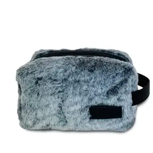 STRUTT Fur Toiletry kit, Jewellery Bag, Cosmetic Pouch, Make up Pouch, Medium Sized II Spacious II Lightweight II Stylish DOPP kit for Women (Grey)