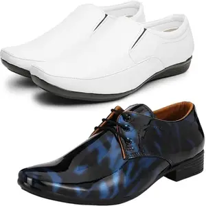 Vitoria Derby Shoes for Men | Shoes for Men with PU Sole | Comfortable & Lightweight |Durable & Trendy Design | Color : Multicolor | Size : 9, VTR_101BkBu_VTR_2007BdrWht_2S_10