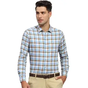 Monte Carlo Mens Blue Checkered Spread Collar Full Sleeve Casual Shirt (2240401406FS-1-40)