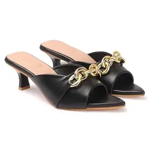 AUSTINE Women Stylish High Heels Sandals | Comfortable Block Heel Slip-On | Fashion Footwear for Women & Girls Black