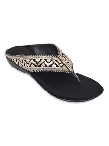 V-WALK Women's Embellished Ethnic Flip-Flops | Comfortable & Stylish Slip-On Sandals