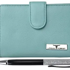 URBAN FOREST Timmy Blue Leather Wallet & Pen Combo Gift Set for Women