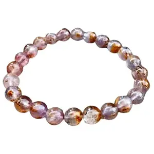 RRJEWELZ 8mm Natural Gemstone Cacoxenite Round shape Smooth cut beads 7 inch stretchable bracelet for women. | STBR_RR_W_02460