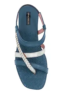 SHOENEED'S Womens Casual Strapy Flat Sandal (Blue,4)