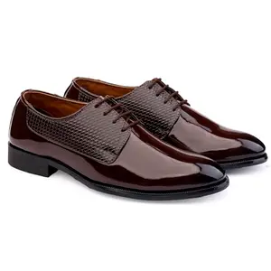 YUVRATO BAXI Men's Vegan Leather Brown Casual Formal Office Wear Lace Up Derby Shoes with TPR Sole. - 8 UK