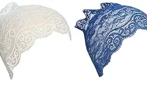Women's Under Hijab cap | 2 Pcs Head Scarf Cap for Girls| | Stretchable Lycra Net Stole Inner Headband, White & Yellow Color Under Hiab Scarf Cap