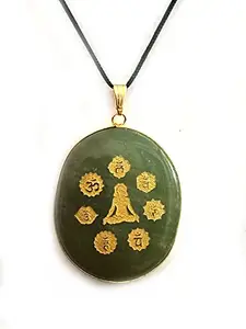 ASTROGHAR Green Aventurine Crystal Buddha Meditating Sanskrit Seven Chakra Symbols Engraved pendant for reiki and chakra healing For Men And Women