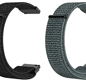 ACM Pack of 2 Watch Strap Nylon Soft 22mm compatible with Maxima Max Pro Thunder Smartwatch Sports Band (Black/Grey)