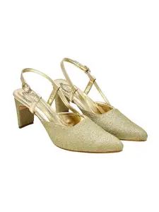 Shoetopia womens Belly-088 Golden Heeled Sandal - 3 UK (Belly-088-Golden)