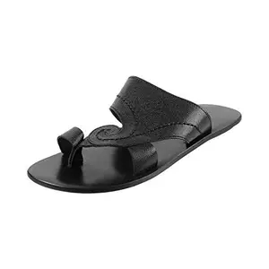 Metro Men Black Leather Sandals (16-9964-11-43) Size (9 UK/India (43EU))