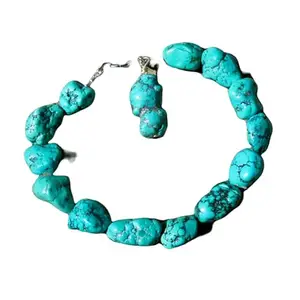 RRJEWELZ Spiderweb Turquoise Tumble Beaded Bracelet – Smooth 8-12mm Blue Stones with Silver Lock – 7 Inch Adjustable link Bracelet for Men & Women|LCBR_RR_06245