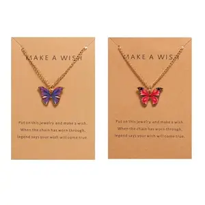 Pinapes Colorful Acrylic Butterfly Pendant Gold Chain Necklace Locket Birthday Christmas Gifts for Women Girls Make a Wish Necklace Gift with Message Card Combo Set of 2 Purple and Red