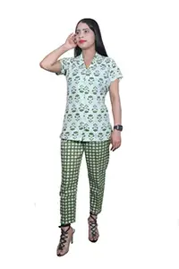 Tripursundari Fashion Women Cotton Floral Printed Top & Bottom Set Night Suit (L, Olive)