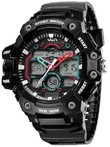 V2A Stryke 53mm Analog Digital Sports Watch for Men | 3 Alarms & Countdown Timer | Layered Multi-Display Dial | Stopwatch, Dual Time, Day-Date | TPU Strap | 50M Water Resistant | Gift for Men