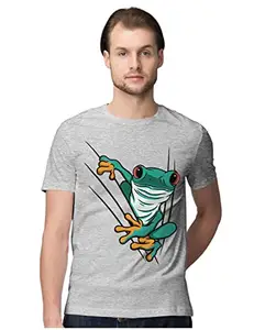ALLEN BLACK Men's Regular Fit T-Shirt Cute Green Frog Peeping 100% Cotton T-Shirt Melange Grey_PEEPFROGRN-Melange Grey S Men Round_