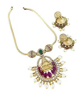 Women's Jewelery set for GoldPlated Necklace and Earings with traditional lakshmi Dollar necklace set for festive Collections