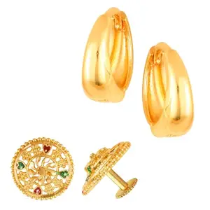 VFJ VIGHNAHARTA FASHION JEWELLERY Vighnaharta Golden Brass Studs Earrings For Women[VFJ1606-1703ERG]