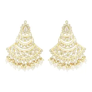 I Jewels Traditional Handcrafted Pearl Kundan Beaded Chandbali Earrings for Women (White)