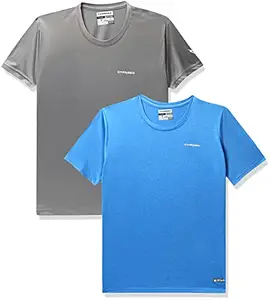 Charged Brisk-002 Melange Round Neck Sports T-Shirt Scuba Size Small And Charged Play-005 Interlock Knit Geomatric Emboss Round Neck Sports T-Shirt Light-Grey Size Small