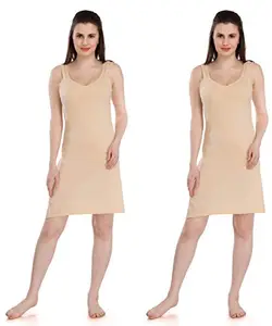 Splash Cotton Rich Camisole Slip for Women| Long Kurti Slip/Suit Slip/Camisole Slip Knee Length - Pack of 2