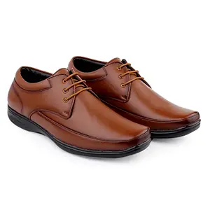 Zixer Men's Trendy Fashionable Stylish Genuine Synthetic Leather Lace Up Flexible Flat Sole with Luxurious Feel Formal Shoes for Office. Derby Party Shoes & College Formal Shoes for Men TAN