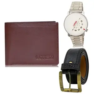 LOREM Mens Combo of Watch with Artificial Leather Wallet & Belt FZ-LR106-WL14-BL01