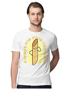 ALLEN BLACK Men's Regular Fit T-Shirt A Penne for Your Thoughts - Pasta Pun 100% Cotton T-Shirt White_APENFYMEN-White M Men Round_