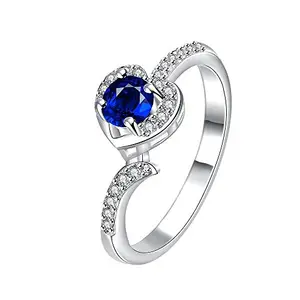 Via Mazzini 925 Silver Plated Proposal Dazzling Blue Heart Ring for Women and Girls (Ring0340)