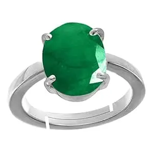 Certified Natural 7.00 Carat - 7.25 Ratti Zambian Emerald Panna Silver plated Astrological Purpose Adjustable Ring for Women's and Men's LAB -CERTIFIED