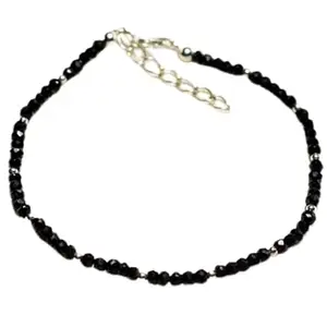 LKBEADS Black Spinel Bracelet with Silver Plated Clasp – 2.5mm Rondelle Beads – Faceted Cut – 7 inch adjustable – Healing, Fashion, Gift, Spiritual, Yoga|LK_STACK_01148