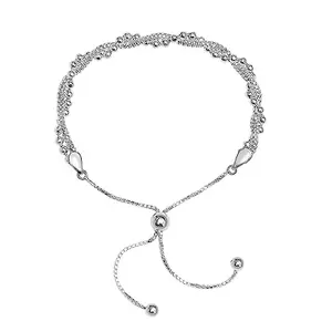 LeCalla 925 Sterling Silver BIS Hallmarked Bolo Bracelet Diamond-Cut Ball Covered by Twisted Popcorn Coreana Chain with Box Chain Adjustable Bolo Bracelet for Women 10 Inches