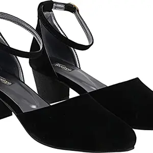 Shoetopia Women's & Girl's Black Solid Block Heels Pumps