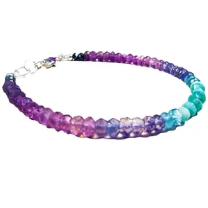 LKBEADS Amethyst, Amazonite & Iolite bracelet with Silver clasp - 3.5-4mm Rondelle beads- Faceted Cut -7 Inch Bracelet– Healing, Fashion, Gift, Spiritual, Yoga|LK_STACK_06799