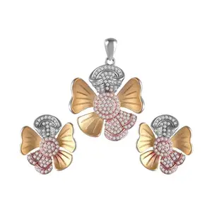 Rihi Silver Jewellery Collection Rihi By P.C.Chandra Sterling Silver Wrap Flower Pendant And Earring Set For Women & Girls