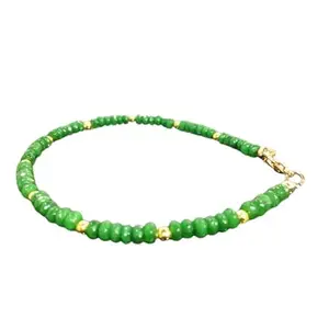 LKBEADS Gold Plated Bracelet with Green Smooth Emerald Beads – Rondelle 3-3.5mm – 7 inch Adjustable – For Men & Women|LK_STACK_02471