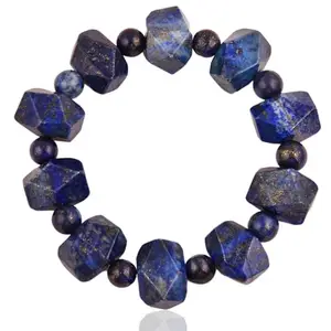 Pearlz Gallery Round and Tumble shaped Blue Coloured Lapis Lazuli Stone Unisex Bracelet for Men and Women