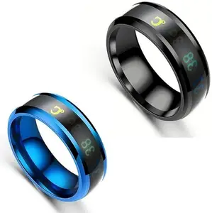 Men Combo Smart Temperature Ring Blue & Black (IR488)