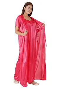 Morpankhi Fashion Satin Solid Ankle Length Nightwear Set | 2 Piece Nighty for Women's | Maxi | Gown | Night Gown | Night Dress | Nightwear - Peach (L)