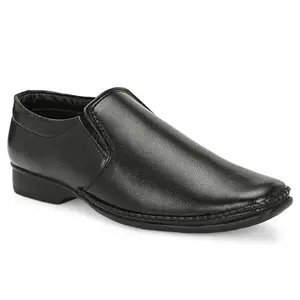 LAUREL FASHION FEVER Men's Formal Shoes | Synthetic Leather Upper | TPR Sole | Stylish & Comfortable Slip-On for Office (A-2002-GOAT-BLK-6) Black